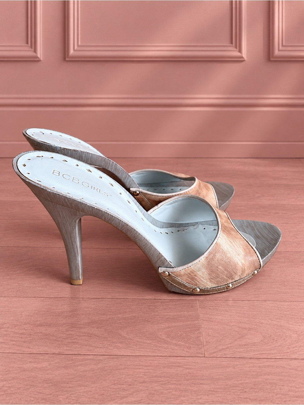 Y2K BCBGirls Blue Open-Toe Mule Heels